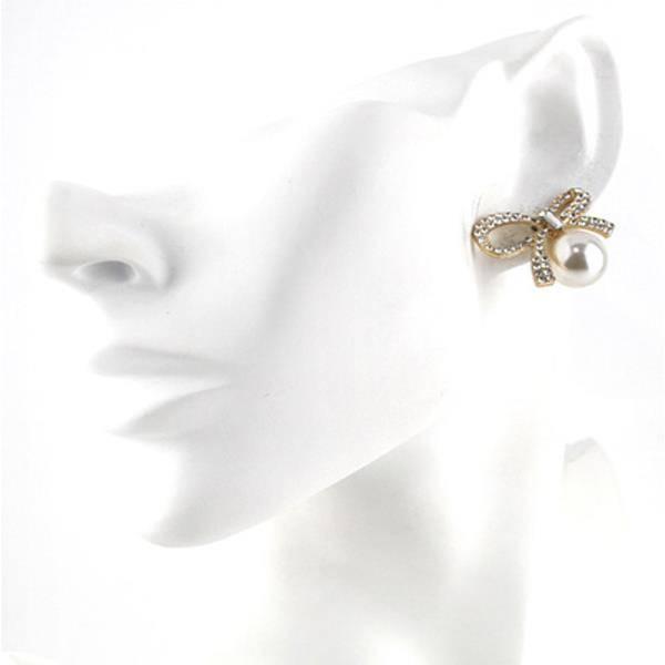 RHINESTONE RIBBON PEARL EARRING (12 UNITS)