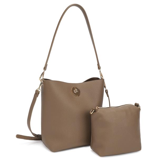 2IN1 PLAIN SMOOTH SHOULDER BAG W POUCH SET