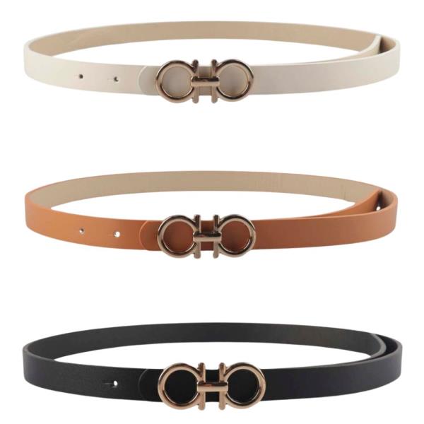 DOUBLE ROUND METAL BUCKLE BELT 3 PC SET