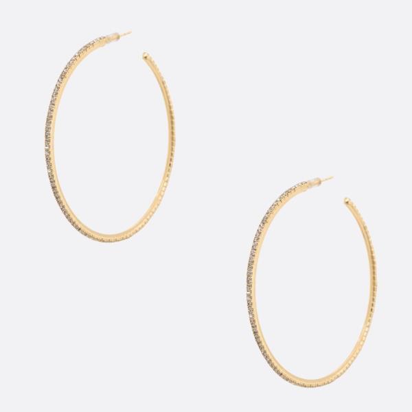 SODAJO RHINESTONE EDGE GOLD FILLED OPEN HOOP EARRING