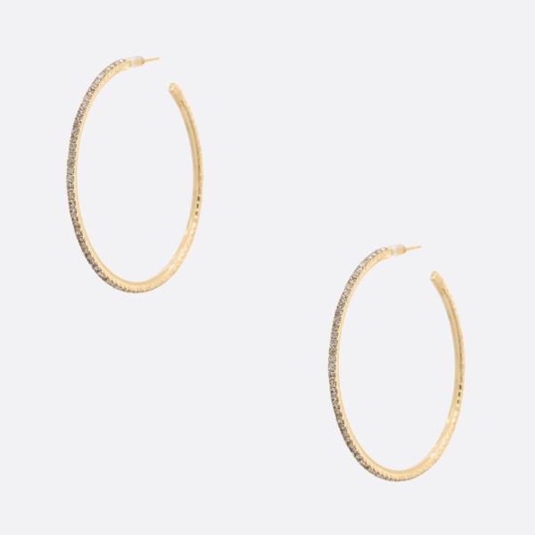 SODAJO RHINESTONE EDGE GOLD FILLED OPEN HOOP EARRING