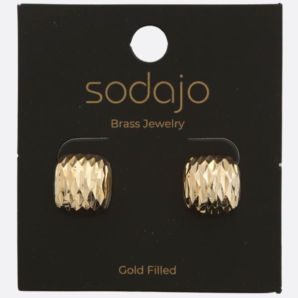 SODAJO TEXTURED SQUARE SHAPE GOLD FILLED EARRING