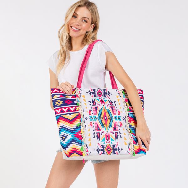 BOHO PRINT FRINGE TOTE BAG