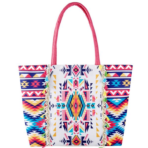 BOHO PRINT FRINGE TOTE BAG