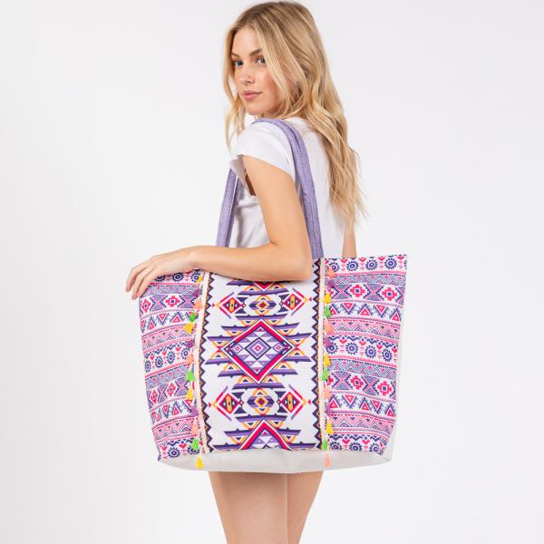 BOHO PRINT FRINGE TOTE BAG