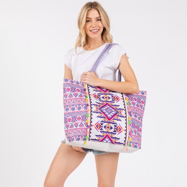 BOHO PRINT FRINGE TOTE BAG