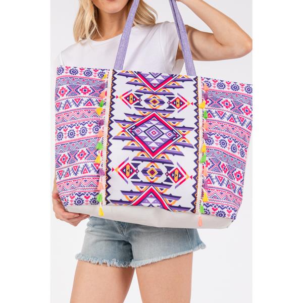 BOHO PRINT FRINGE TOTE BAG