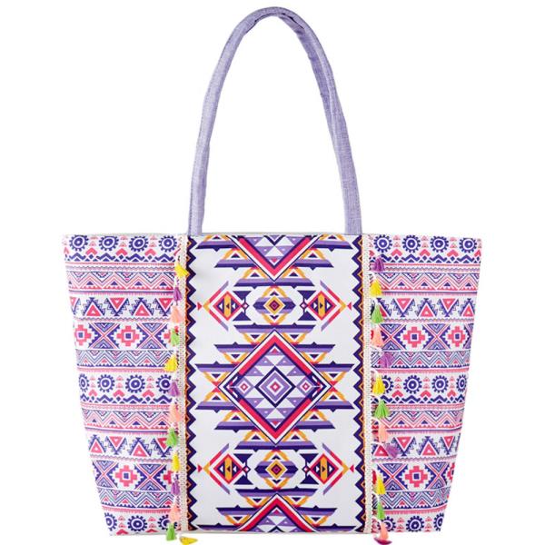 BOHO PRINT FRINGE TOTE BAG