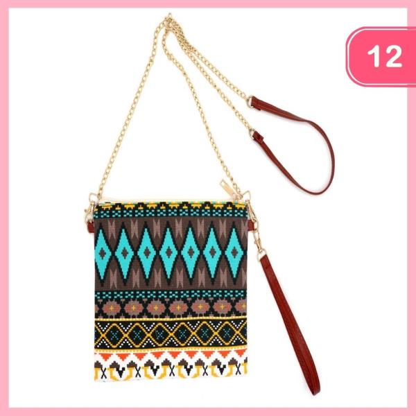 (12 PCS PAKAGE) AZTEC CROSSBODY & WRISTLET BAG.