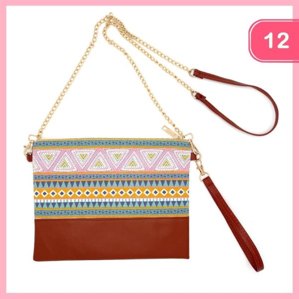 (12 PCS PACKAGE) AZTEC CROSSBODY & WRISTLET BAG.