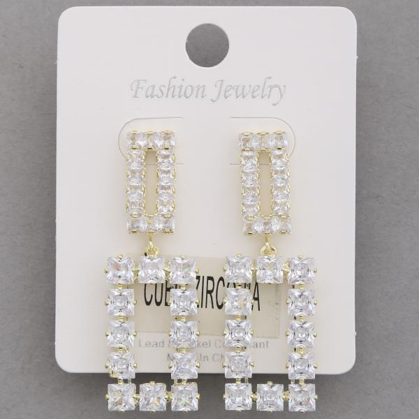 RECTANGLE LINK CZ DANGLE EARRING