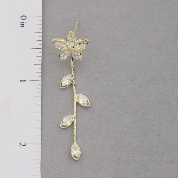 FLOWER LEAF CZ DANGLE EARRING