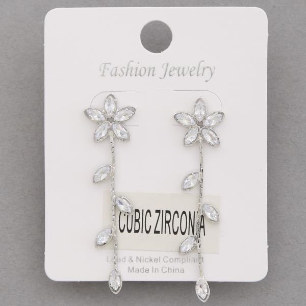 FLOWER LEAF CZ DANGLE EARRING