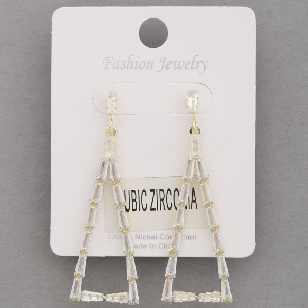 TRIANGLE SHAPE CZ DANGLE EARRING