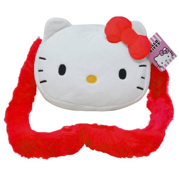 HELLO KITTY RED PLUSH HEAD CROSSBODY BAG WITH FURRY HANDLE