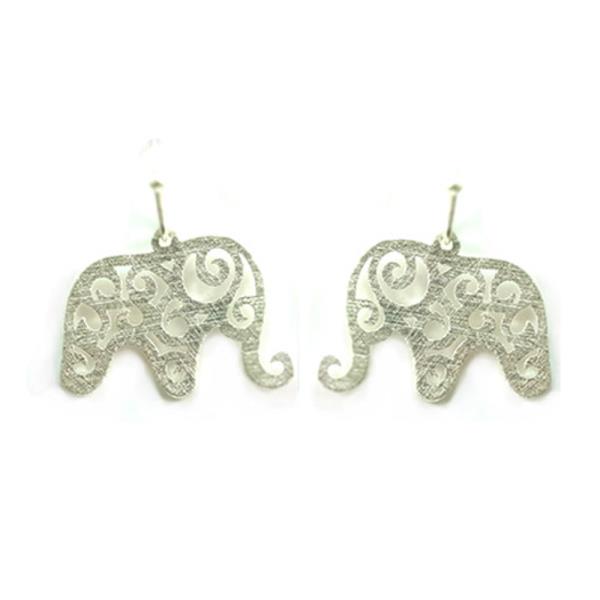 TEXTURED METAL ELEPHANT CUTOUT DESIGN DANGLE HOOK EARRINGS