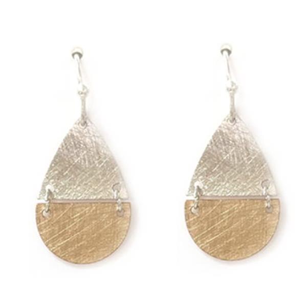 TWO TONE METAL LAYERED TEARDROP EARRING