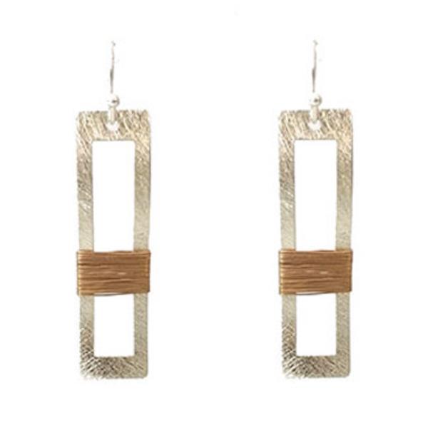 TWO TONE RECTANGLE DANGLE EARRING