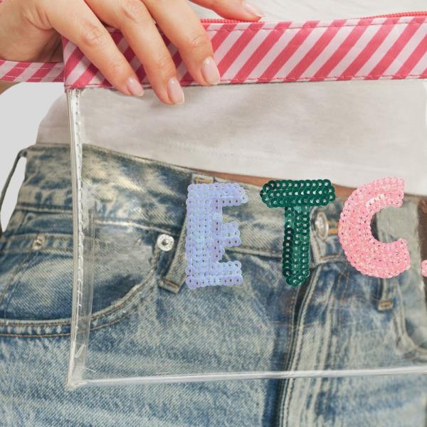 (ONLINE ONLY) SEQUIN LETTER CLEAR POUCH WITH WRIST STRAP