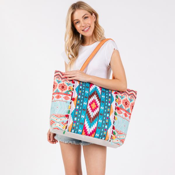 BOHO PRINT FRINGE TOTE BAG