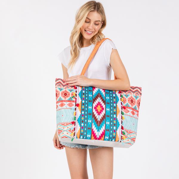 BOHO PRINT FRINGE TOTE BAG