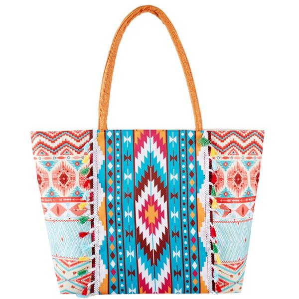 BOHO PRINT FRINGE TOTE BAG