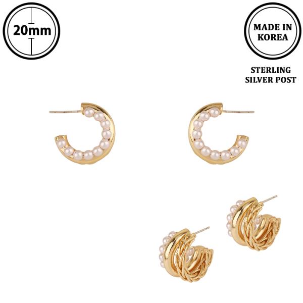 METAL PEARL C HOOP EARRING