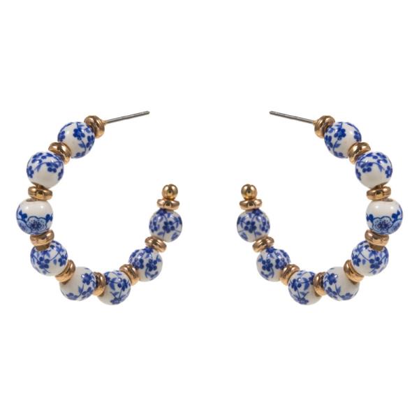 ROUND SHAPED CERAMIC BEADS HOOP EARRING