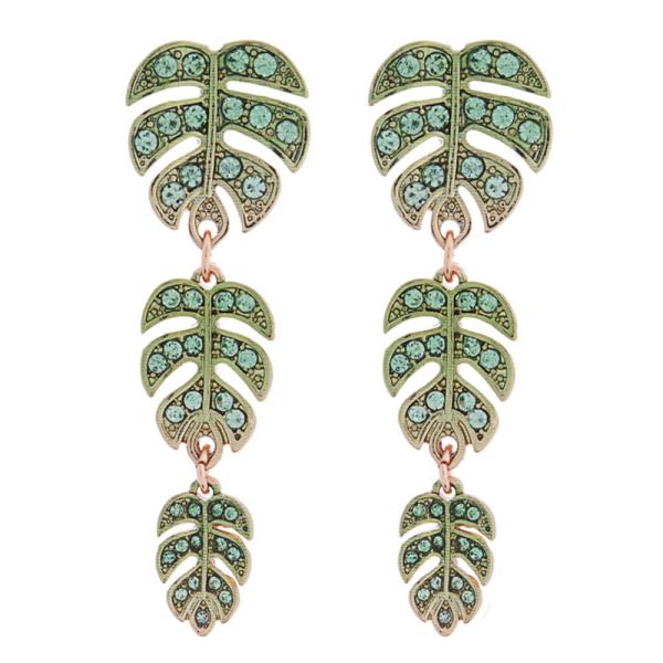 MONSTERA COLOR COATED STONE PAVE POST EARRING