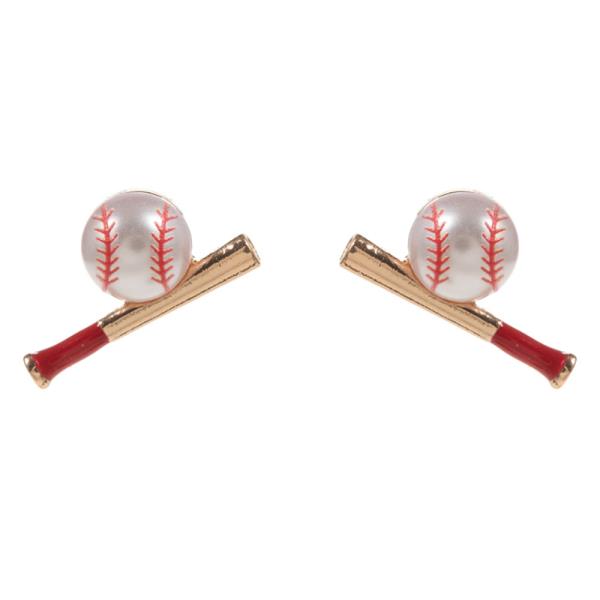 BASEBALL SHAPED PEARL W/ BATS HYPOALLERGENIC EARRING