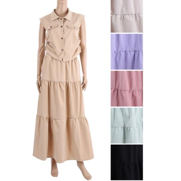 SLEEVELESS BUTTON-UP 2 PIECE Tops and Long Skirt Dress Sets (6 SET))