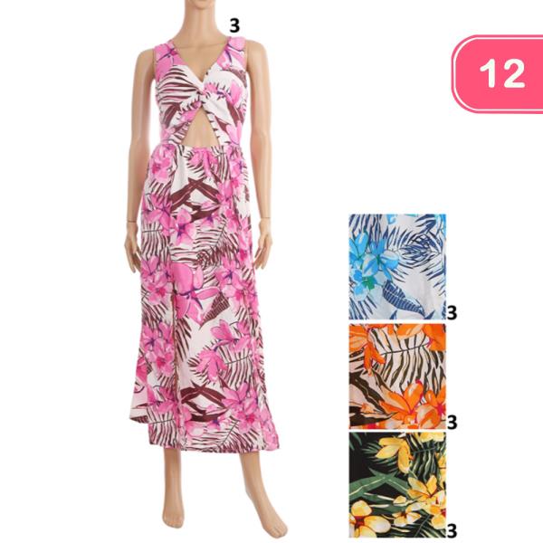 TROPICAL PRINT CUTOUT MAXI DRESS (12 UNITS)