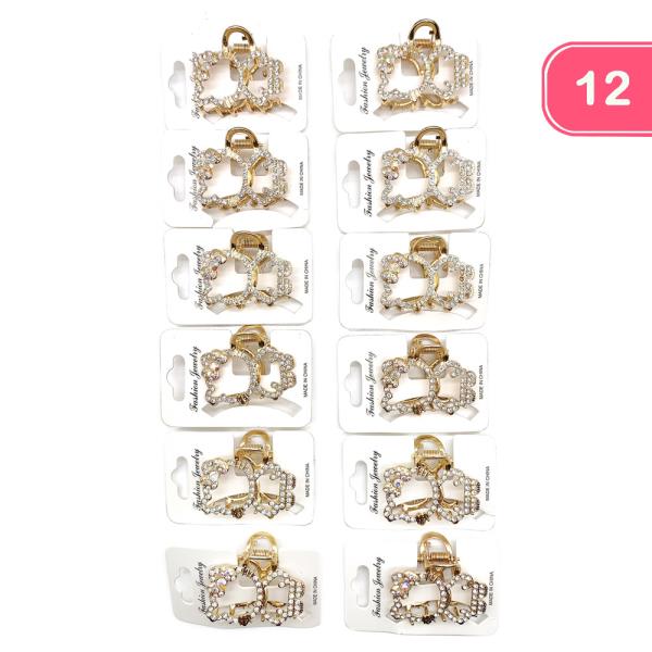 RHINESTONE CAT HAIR CLAW JAW CLIP (12 UNITS)