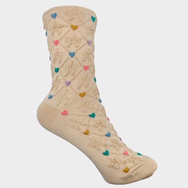 MULTICOLOR HEARTS PATTERN CREW SOCKS