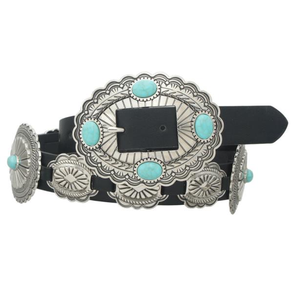 STONE ACCENT CONCHO EMBELLISHED STRAP BELT