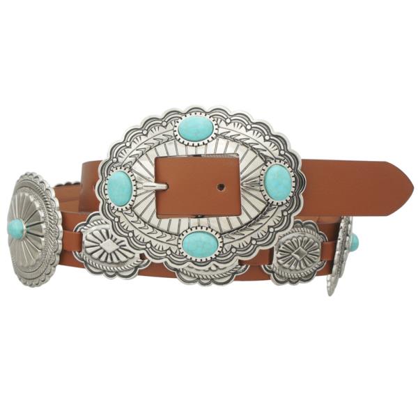 STONE ACCENT CONCHO EMBELLISHED STRAP BELT