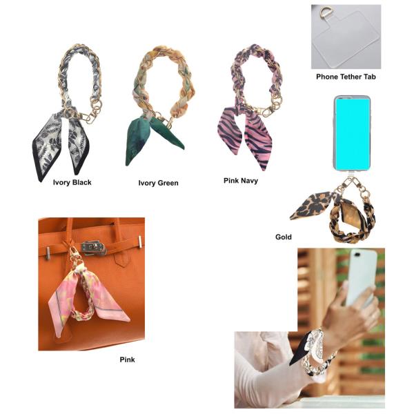 SILKY SCARF METAL BAG CHARM & PHONE STRAP WITH PHONE TETHER TAB