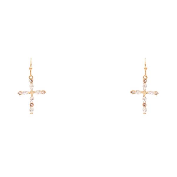 RHINESTONE CROSS DANGLE EARRING