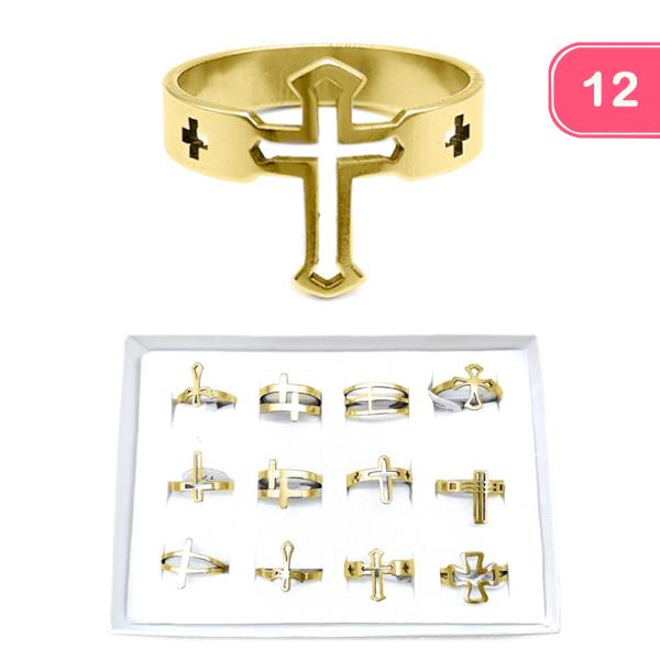 STAINLESS STEEL CROSS RING (12 UNITS)