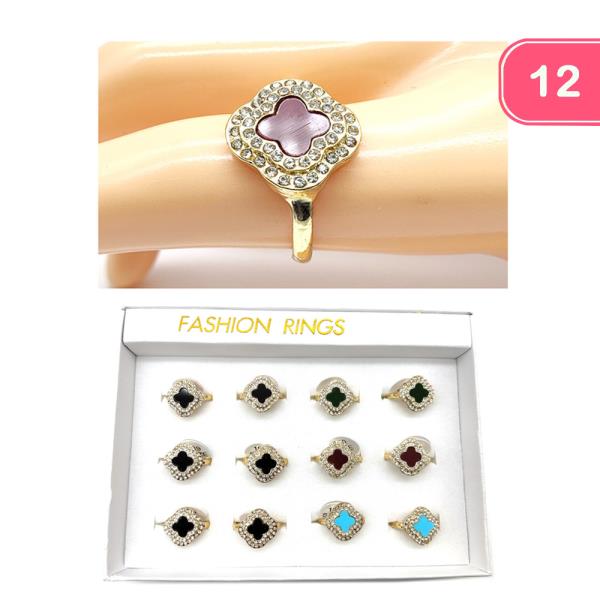 RHINESTONE CLOVER FASHION RING (12 UNITS)