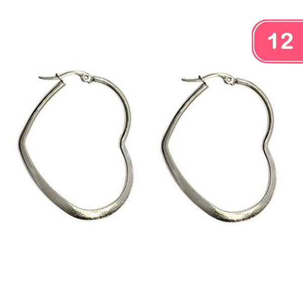 GOLD STAINLESS STEEL HEART HOOP EARRINGS (12 UNITS)