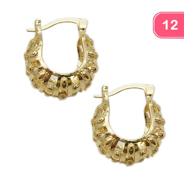 GOLD SMALL BASKET HOLLOW HOOP EARRINGS (12 UNITS)