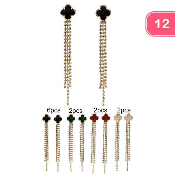 CLOVER TASSEL RHINESTONE EARRINGS (12 UNITS)