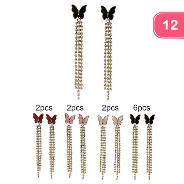 BUTTERFLY TASSEL RHINESTONE EARRINGS (12 UNITS)