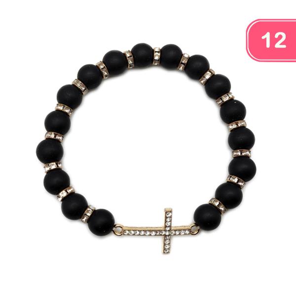 CROSS BEADED STRETCH BRACELET (12 UNITS)