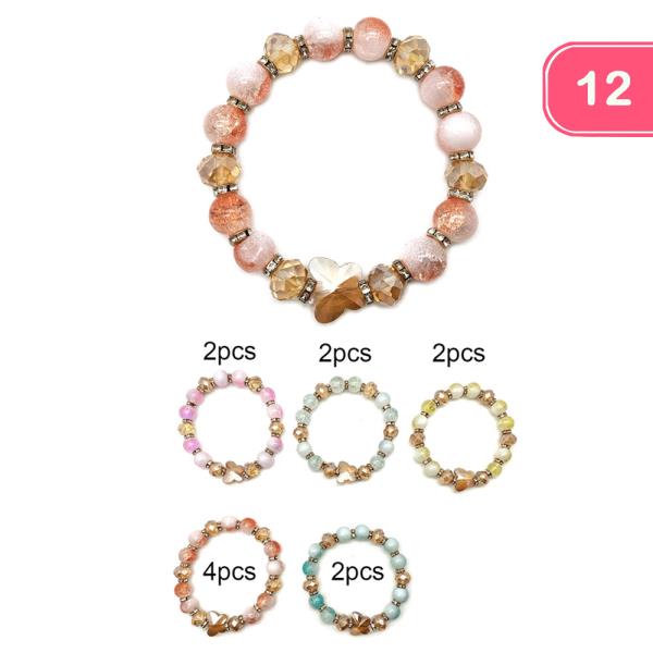 BUTTERFLY BEADED STRETCH BRACELET (12 UNITS)