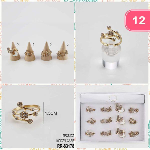 TEXTURED METAL MIXED DESIGN RING SET (12 UNITS)