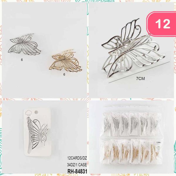 BUTTERFLY METAL HAIR CLAW JAW CLIP (12 UNITS)