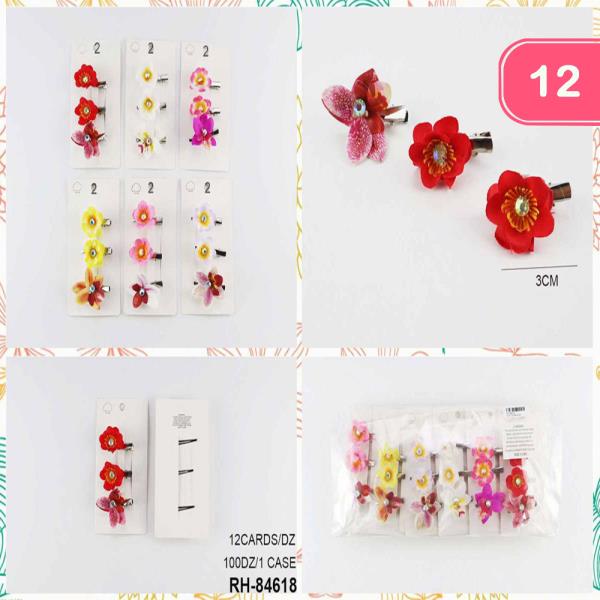 MINI FLOWER HAIR BOW PIN SET (12 UNITS)