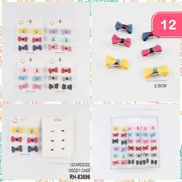 MINI RIBBON HAIR BOW PIN SET (12 UNITS)